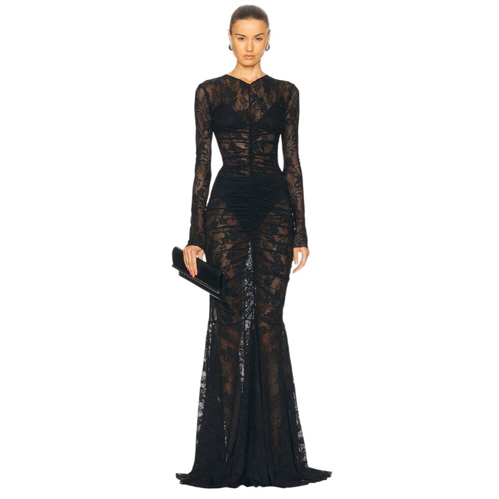 Norma Kamali Black Lace Maxi Dress